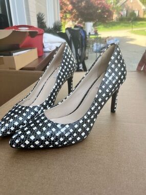 Cole Haan Black and White Patterned Pointed-Toe Pumps